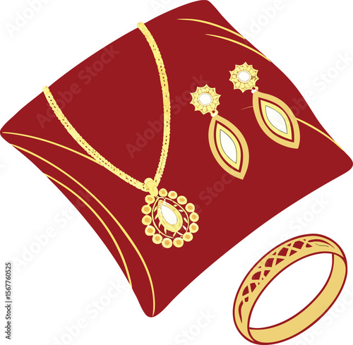 Gold Jewelry On Red Velvet For Gifting