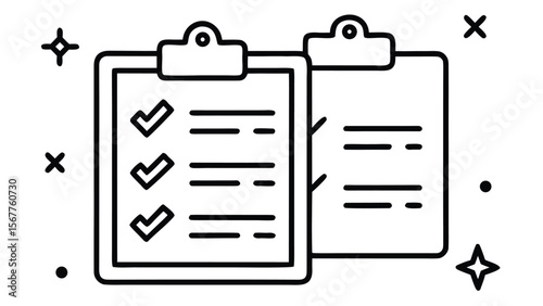 Checklist clipboard icons with checkmarks and stars task