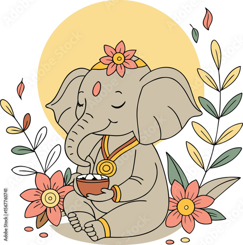 Lord Ganesha With Floral Decorations