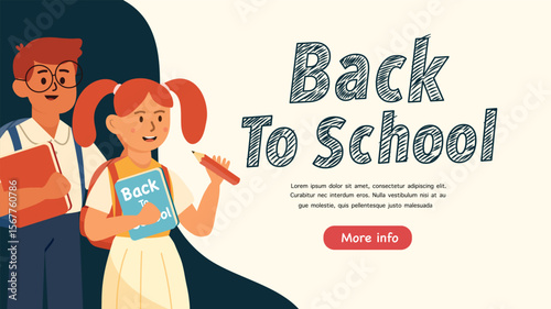 Illustration of smiling diverse children holding books and supplies promoting new semester