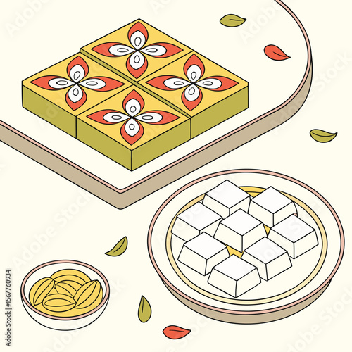 Sweets Like Kaju Katli And Soan Papdi In Tray