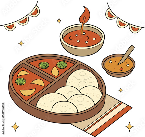 Traditional Thali With Diya And Sweets