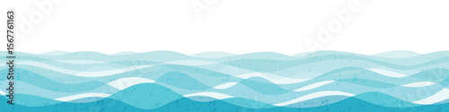 Vector drawing sea waves, seamless border, isolated on white background