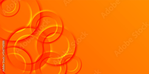 An abstract vector background with overlapping translucent red and yellow rings on a vibrant orange gradient, creating a dynamic and energetic visual effect.