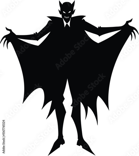 Dramatic vampire silhouette with flowing cape and fan for halloween events