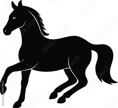 Elegant black horse silhouette with front legs bent in graceful motion