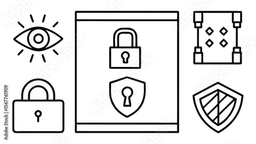 Eye lock shield security icons on white protection