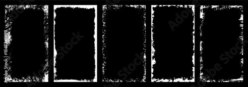 Grunge Frame Set Distressed Border Texture Overlay Edge Design Black White abstract