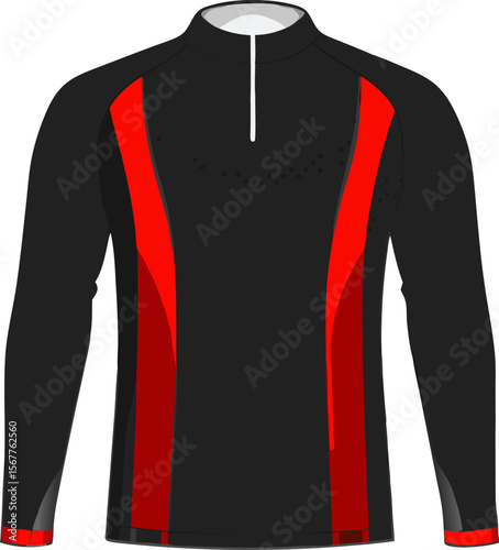 Long Sleeve Sport Shirt Design Template in Black and Red Color Combination