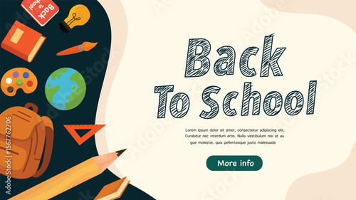 School-related objects placed around chalk style back to school text with dark background
