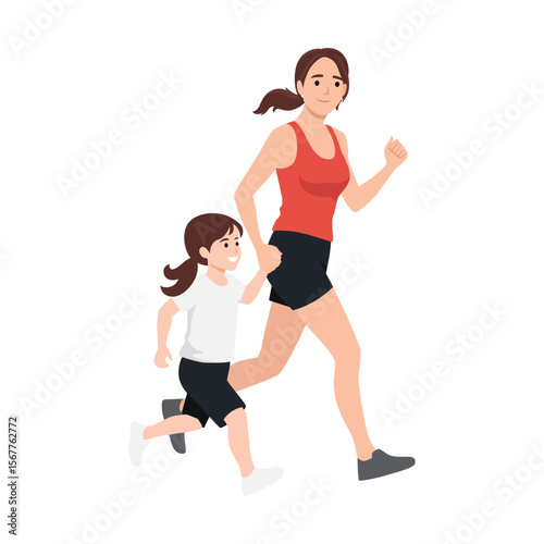Mother Jogging with Her Daughter.