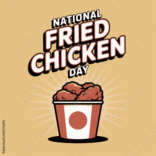 National Fried Chicken Day Illustration with Bucket of Crispy Chicken