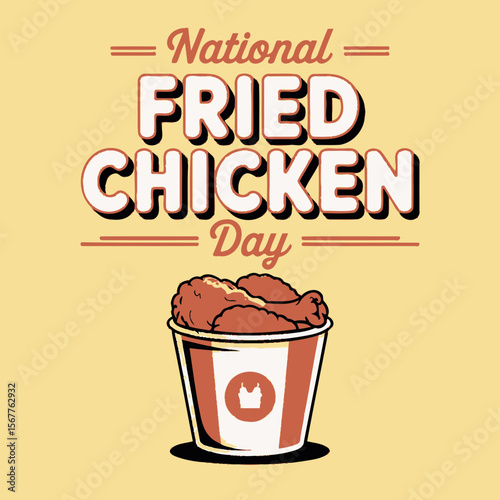 National Fried Chicken Day Illustration with Bucket of Crispy Chicken