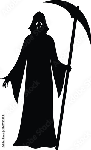 Mysterious cloaked figure holding a scythe a silhouette of death