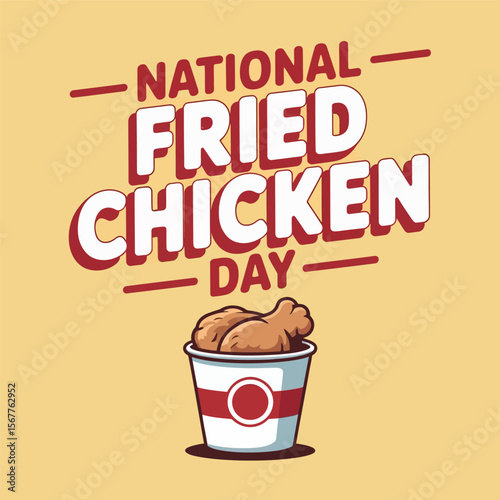 National Fried Chicken Day Illustration with Bucket of Crispy Chicken