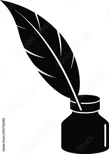 feather quill and ink bottle icon silhouette on wh (3).eps