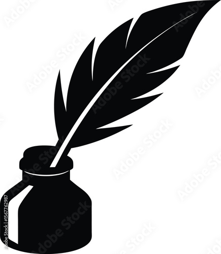 feather quill and ink bottle icon silhouette on wh (2).eps
