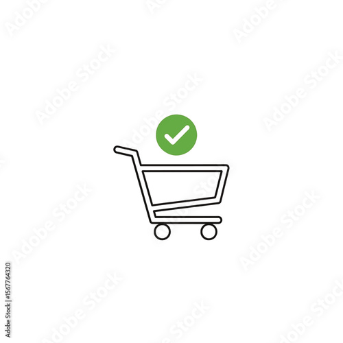 Shopping cart with green checkmark trolley commerce