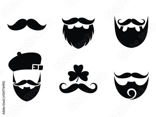 Minimalist Beard and Mustache Set, Black and White Facial Hair Icons
