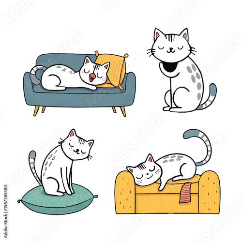 Cartoon cat and mouse vector illustration with a loving kitten and a funny domestic feline character