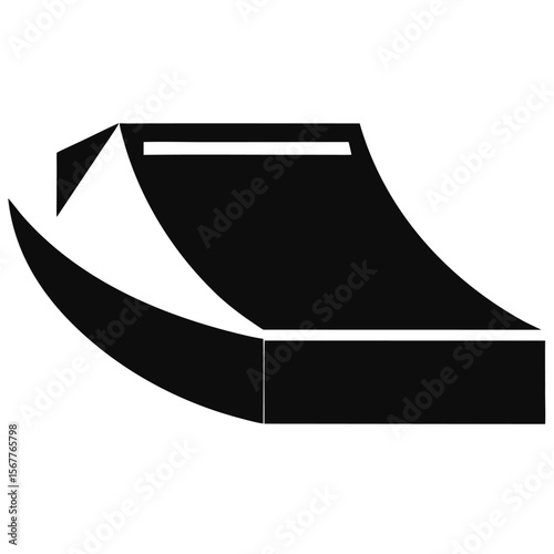 Skate ramp for extreme sports or recreation black and white vector icon on white background.