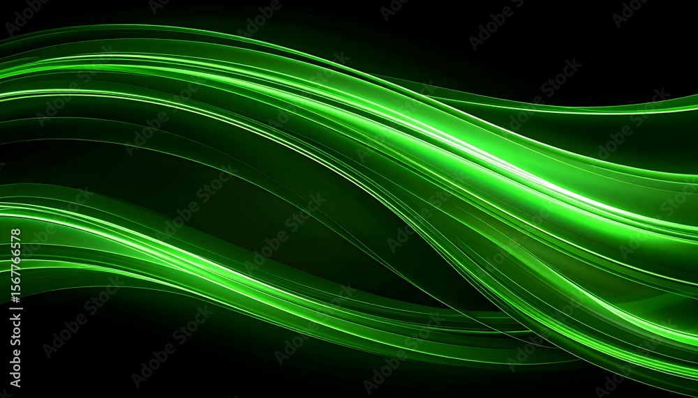 Neon-style abstract green stripes flowing like ribbons Neon-style abstract green stripes flowing like ribbons