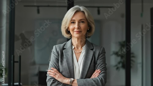 Wallpaper Mural Successful senior businesswoman stands confidently in a professional office, embodying leadership and success. Torontodigital.ca
