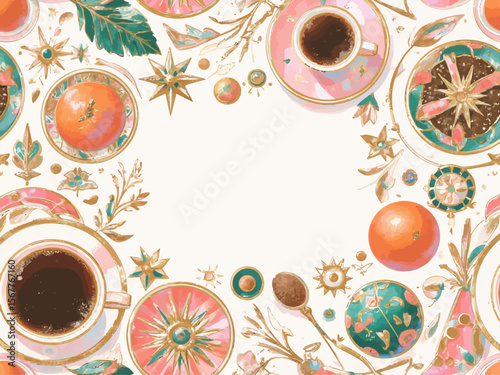 Coffee theme background with design elements in geometric style