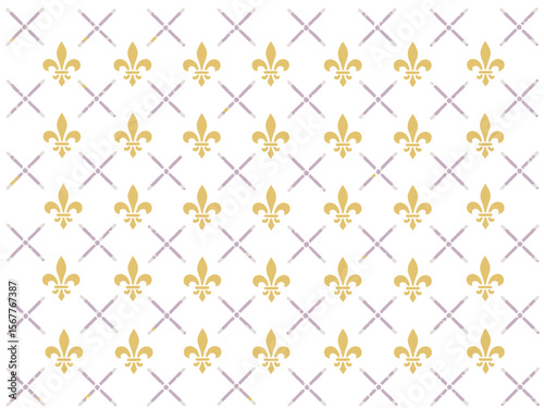Mardi Gras seamless pattern with holiday symbols, strings of beads Geometric pattern with vertical stripes