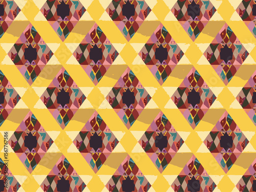 Mardi Gras seamless pattern with holiday symbols, strings of beads Geometric pattern with vertical stripes