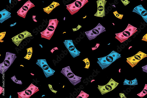  Money seamless pattern with 100 US dollar bills on black background