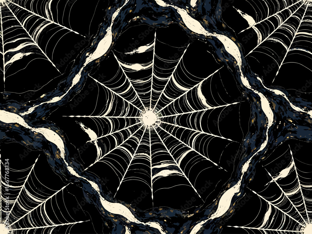 stretched torn spider web in grunge style