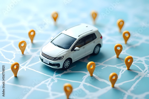 Cars following GPs with many pins in the city.