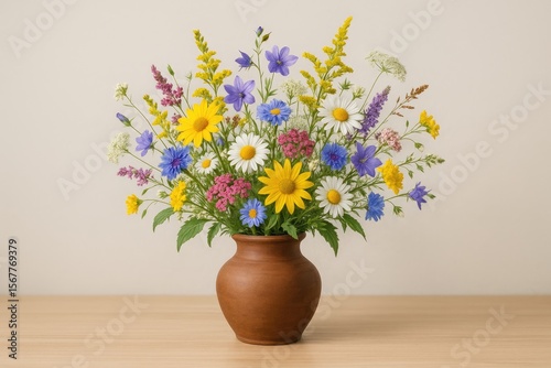 Wallpaper Mural Arrangement of wildflowers in a ceramic jar against a plain backdrop Torontodigital.ca