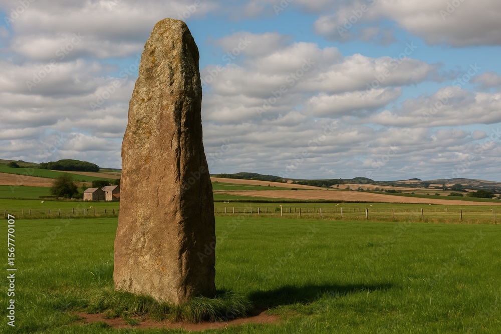 Fototapeta premium Ancient monolith at the farm with standing stones