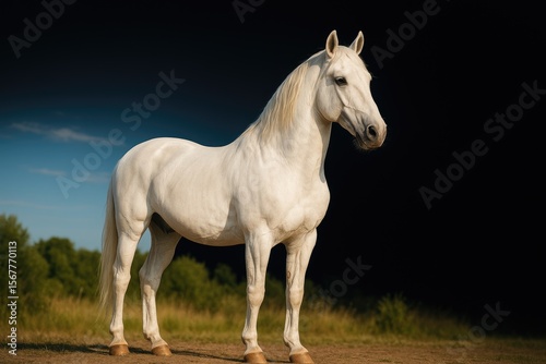 Elegant dark-colored stallion horse with striking appearance