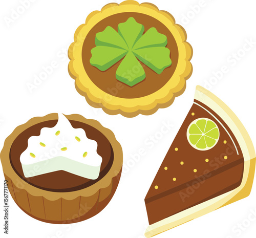 A delightful collection of stylized cake illustrations, showcasing a variety of designs from tiered wedding cakes to festive birthday cakes, often adorned with fruit and decorative elements