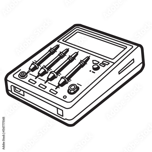 Black and white illustration of a mixing console with sliding faders for audio control