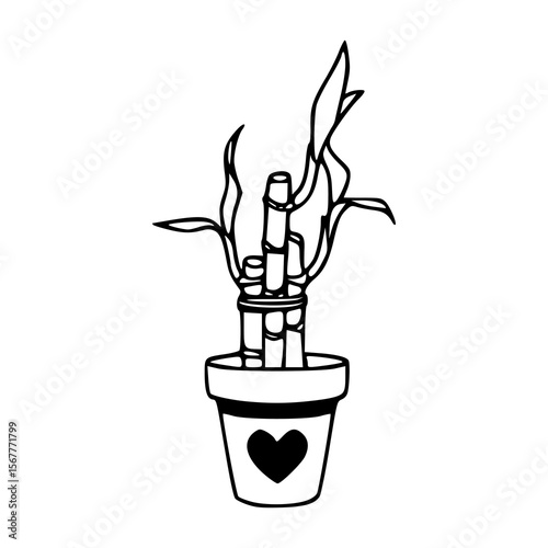 cute potted bamboo with love symbol