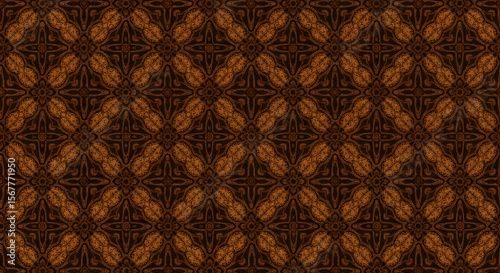 Ornate Dark Brown Batik Pattern, Textured Tileable Background with Floral and Geometric Motifs