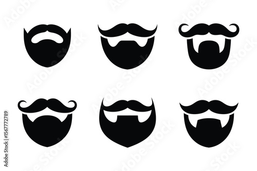 Black and white beard and mustache icon set vector 