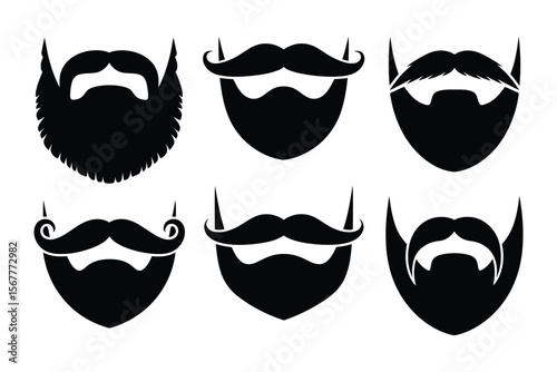 Black and white beard and mustache icon set vector 