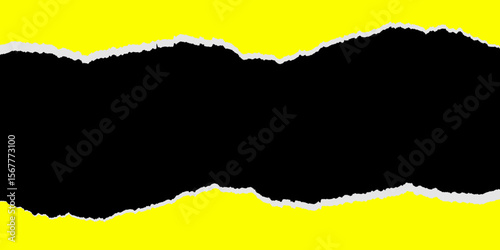 Ripped yellow paper on black background. yellow torn paper frame copy space . Perfect For Logo, Banner, Frame, Icon. Freehand Drawing.