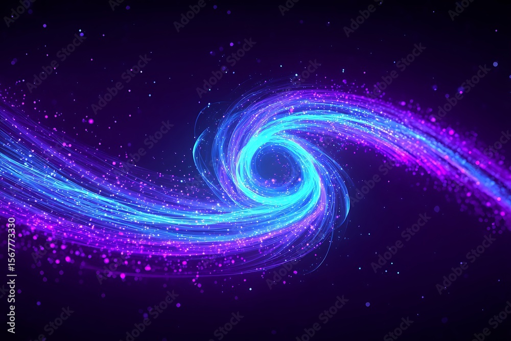 Fototapeta premium vibrant blue and purple swirling particles blending into glowing trail