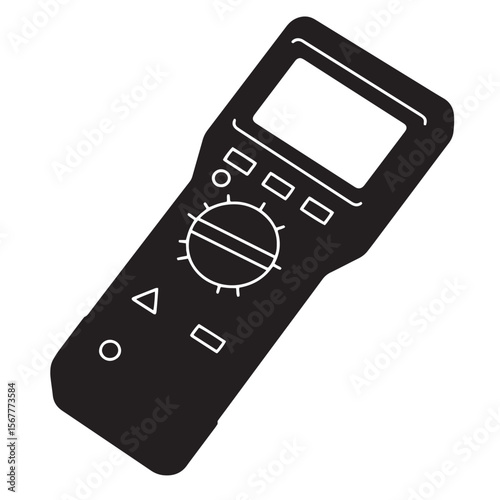Black and white line art illustration of a digital multimeter for electrical testing