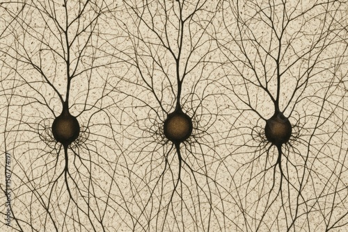 Wallpaper Mural Cerebellar cortex with silver staining revealing Purkinje neurons featuring rounded cell bodies encircled by basket cell processes in the molecular layer Torontodigital.ca