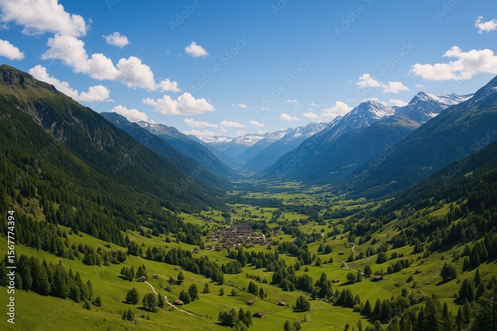 Obraz premium Explore a scenic valley nestled within the Swiss Alps