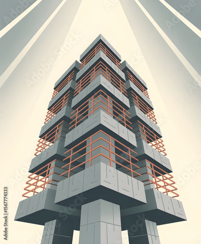 Modern Architectural Building with Exposed Framework