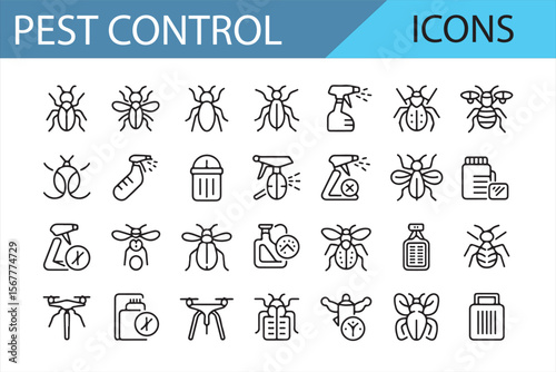 Set of Pest Control Icons for Insecticides, Bug Spraying, and Extermination