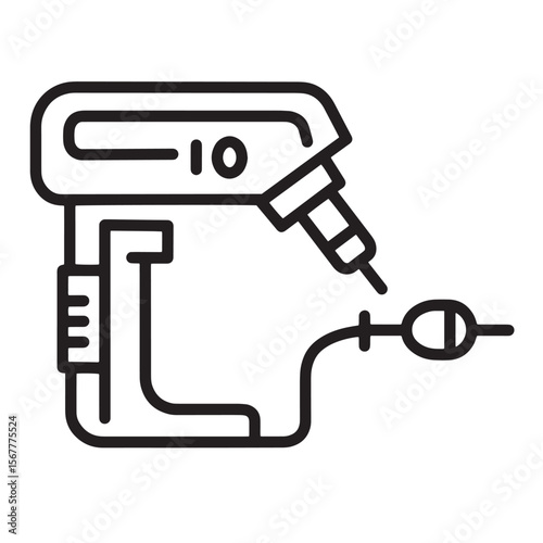 Dental drill and suction device illustrated in a clean and simplified line art design